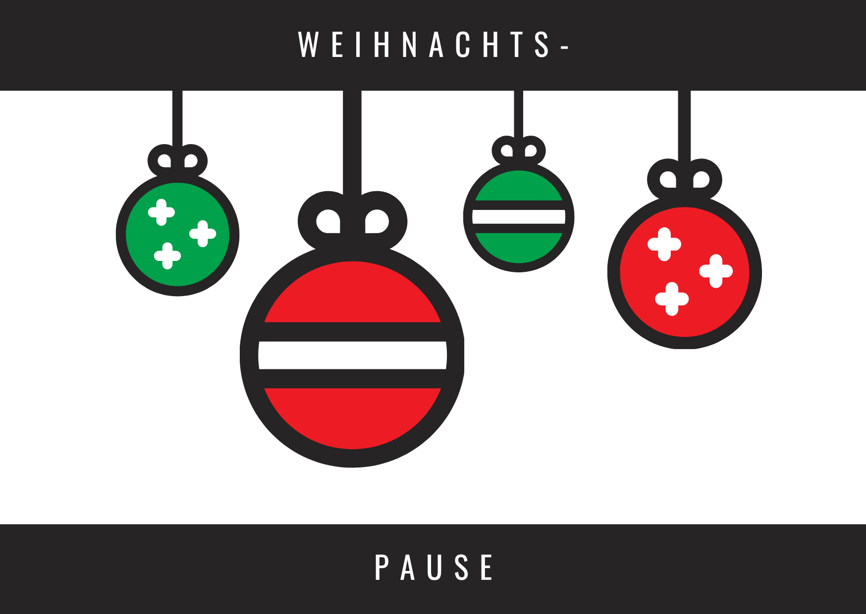 Grün und Rote Christbaumkugeln Weihnachtspause